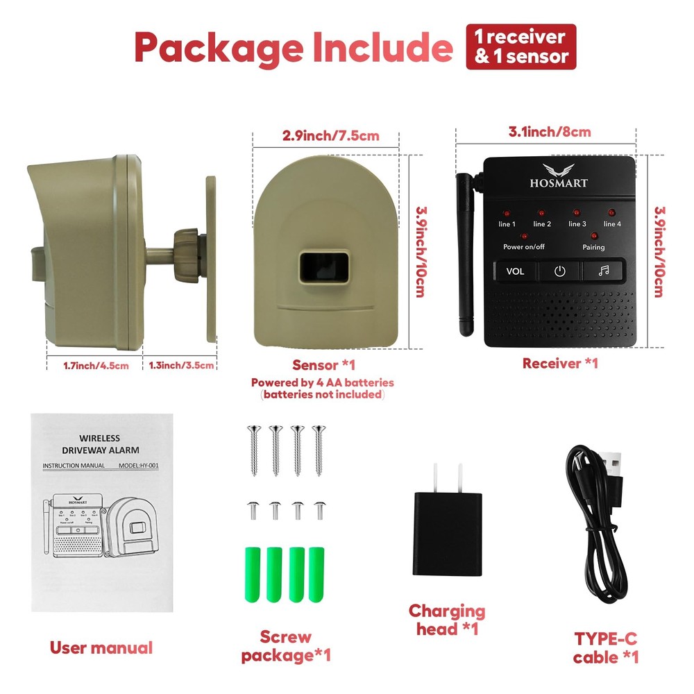 Wireless Driveway Alarm System with Sensor Alert - 1/2 Mile Range