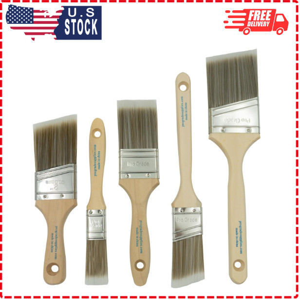 Pro Grade, Paint Brushes, 5-Piece, Paint Brush Set: Flat & Angle Brushes