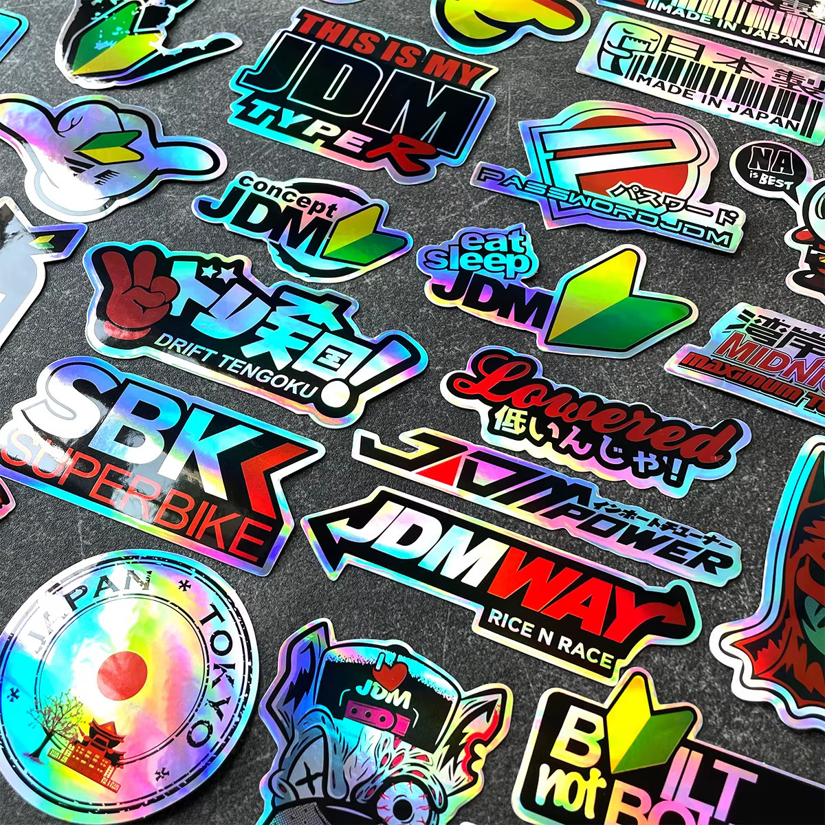 Racing Decal Stickers 10 Pack Random Assortment Motorcycle JDM Laser Holographic