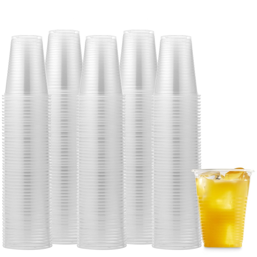 Munfix 250 Pack 12 Oz Clear Plastic Cups, Disposable Drinking 12 Oz,