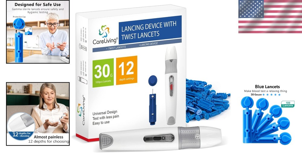30G Lancets & Efficient Lancing Device - Safe, Quick & Easy Diabetes Testing