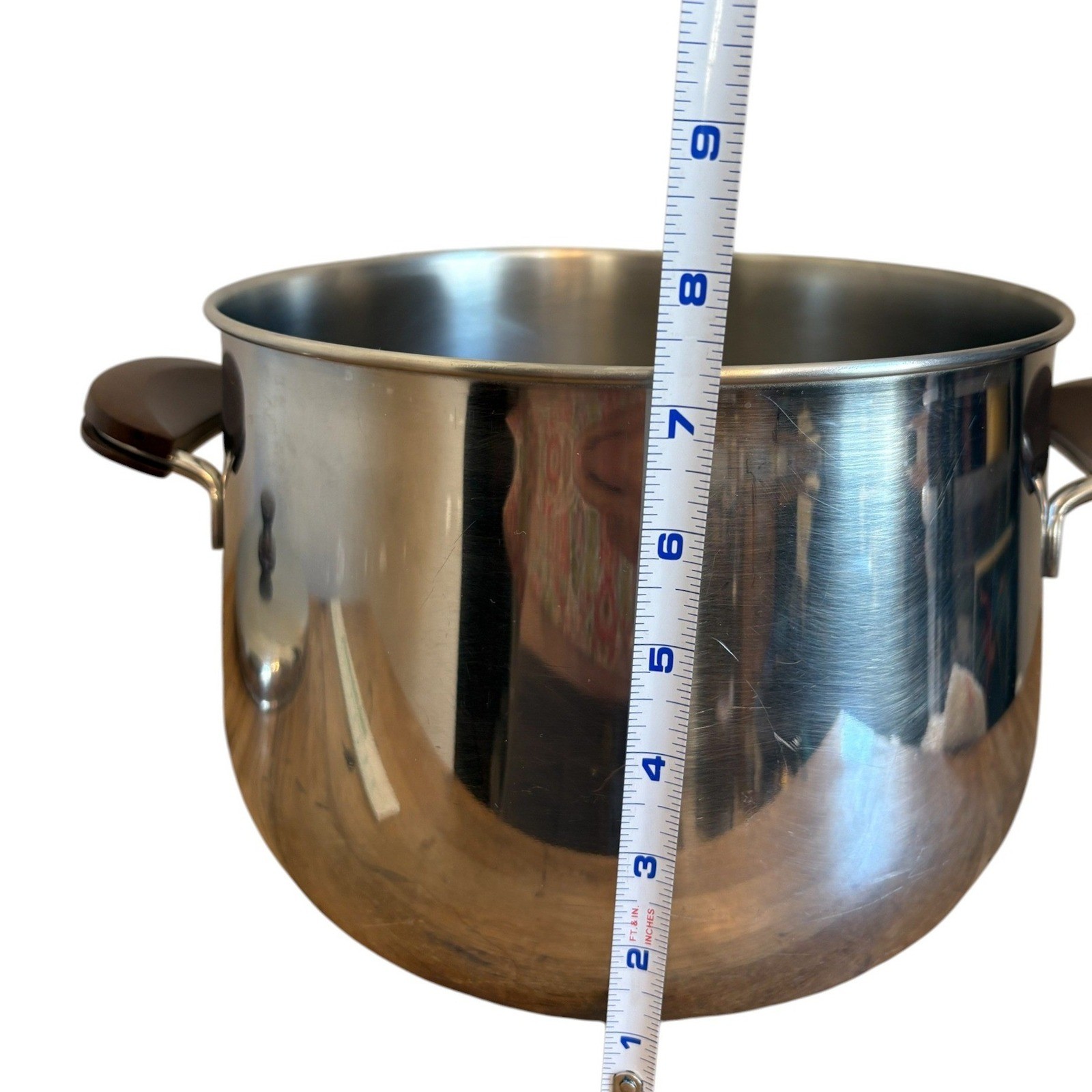 Lagostina Thermoplan Stainless Steel 8QT Stockpot Lid Italy Vintage Brown Handle