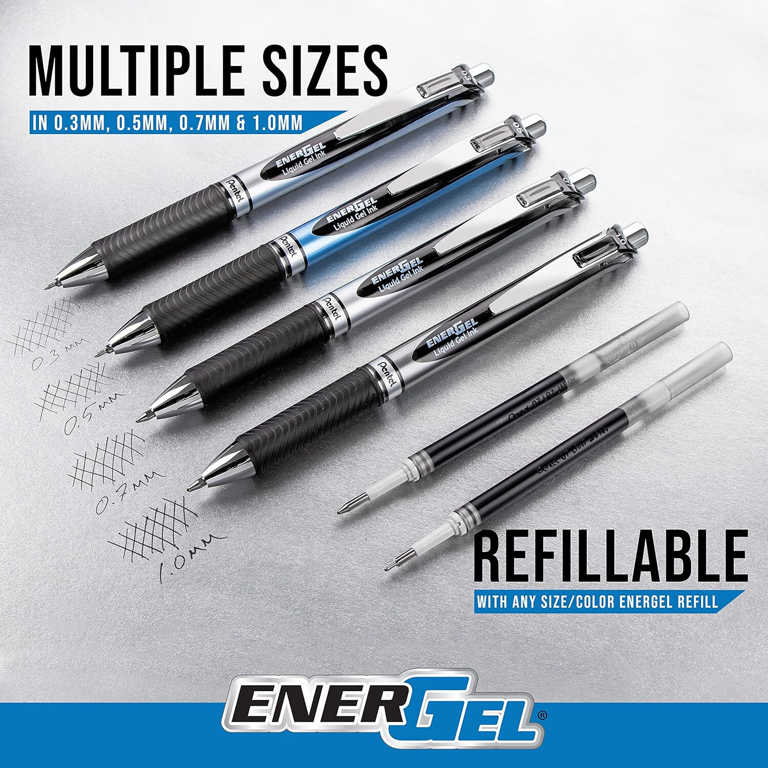 Pentel EnerGel RTX Retractable Gel Pen, Needle Tip Fine Point, Blue ink, 12 pens
