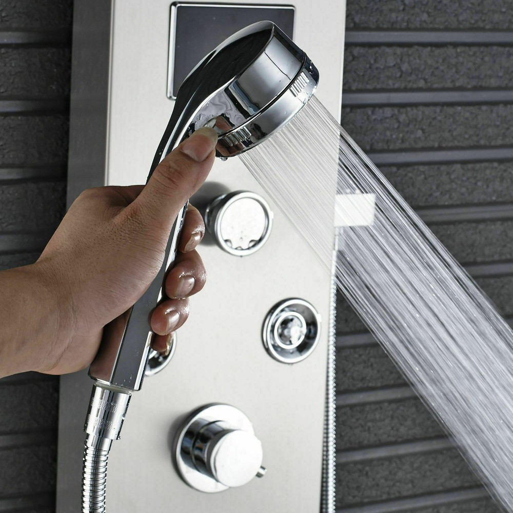 Shower Panel Tower System LED Rainfall&Waterfall Head Massage Stainless Body Jet