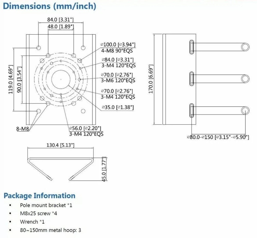 Dahua DH-PFA150 Pole Mount Bracket Adapter for CCTV/Speaker/Junction Box/Light