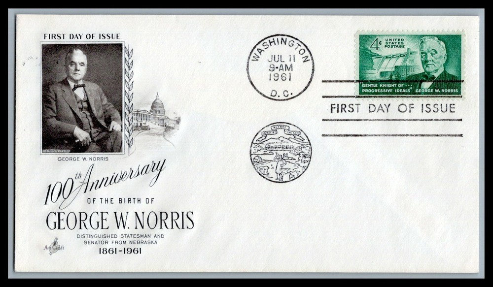 US FDC # 1184 4c George Norris  ArtCraft  1961, 9d235