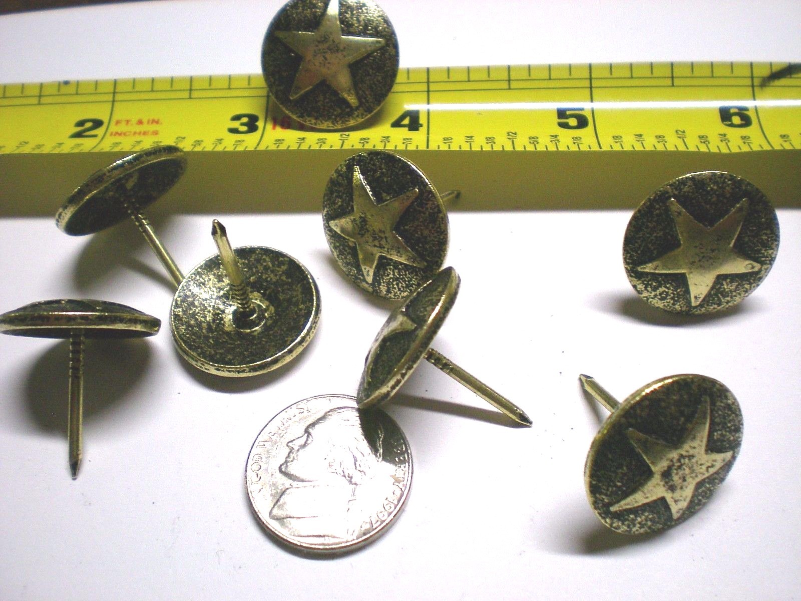 Antique Brass Western Style Star LARGE 3/4 INCH Head Nail/Upholstery Tack Pkg 10