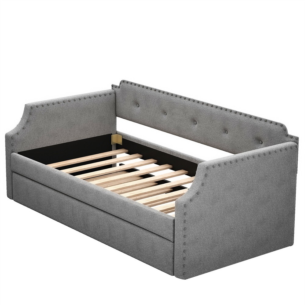 Twin Size Daybed with Pull-Out Trundle Bed Upholstered Bed Frame Sofa Bed US