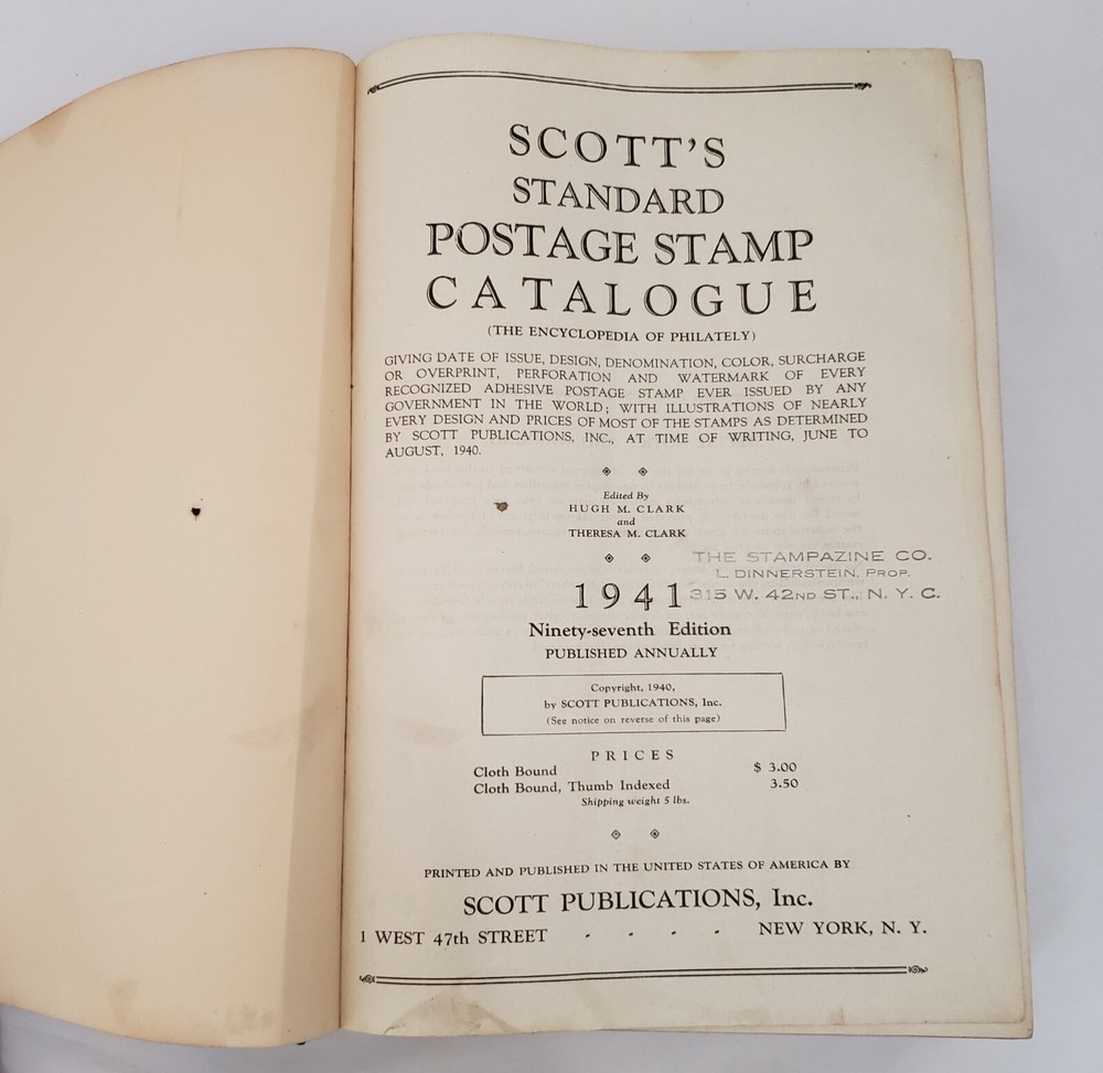 1941 Scott’s Standard Postage Stamp Catalogue Hardcover Philately Book