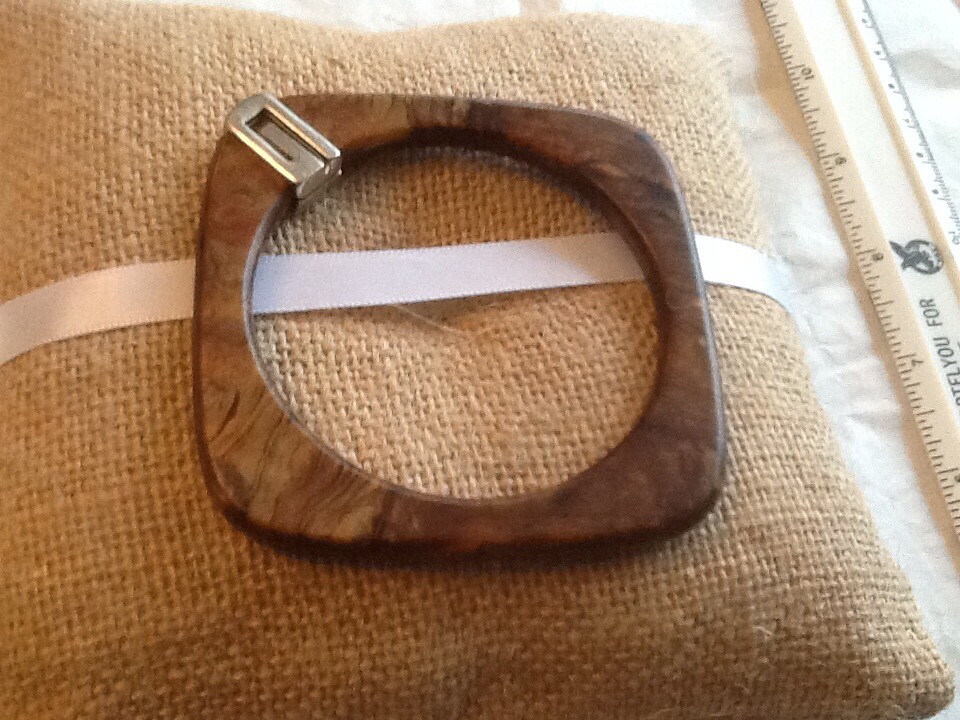 Vintage Brown Marbled Square Bangle Corner Silver Tone Metal