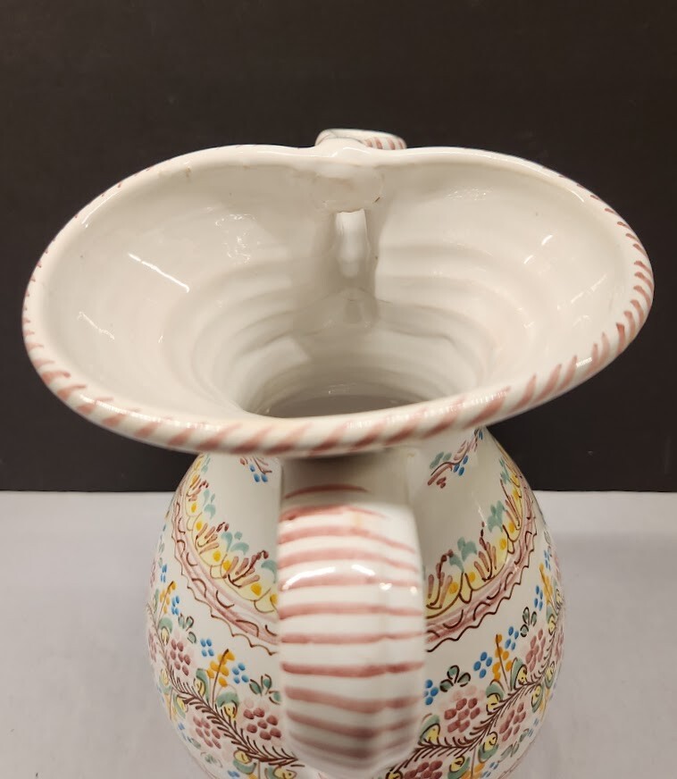 Spanish Colored Dot Pottery Pitcher Artisan Crafted Created Hand Painted EUC