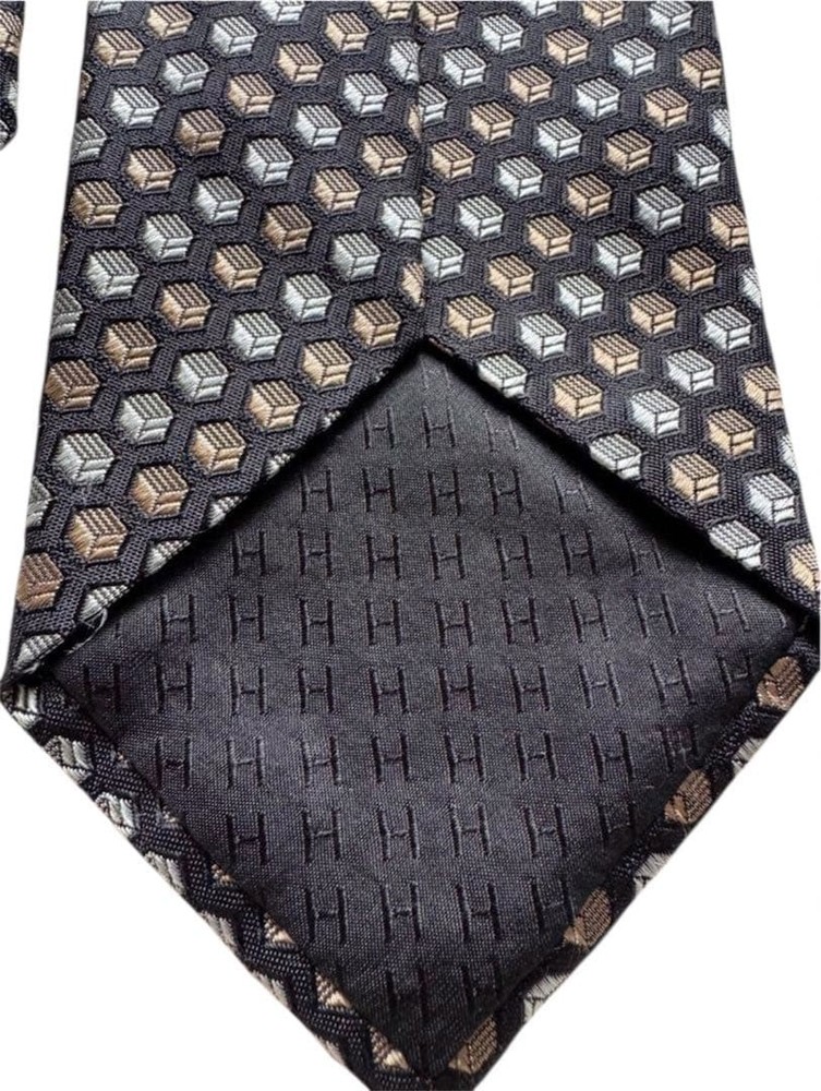 HERMES tie Black Silver Bronze Silk Tie