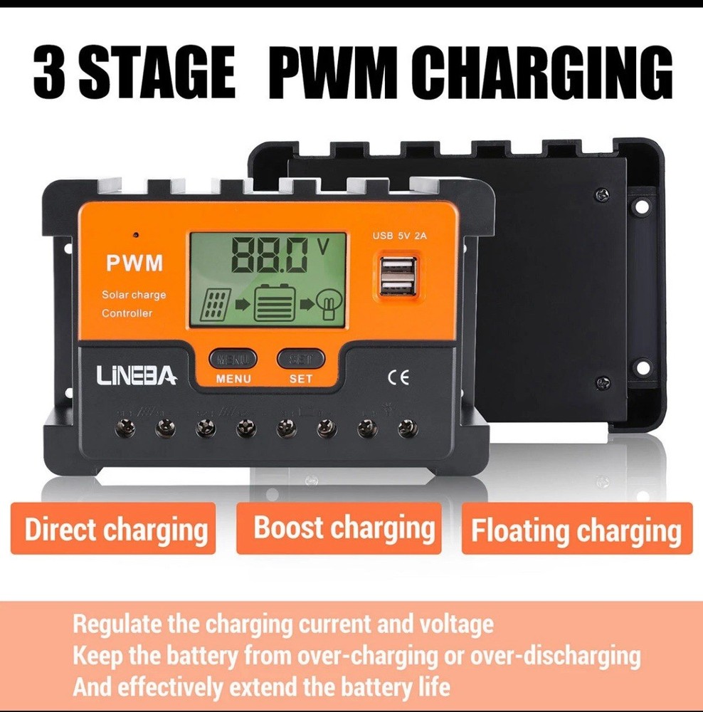 12V/24V/48V 30A Solar Charge Controller Lithium Battery Regulator 2 USB