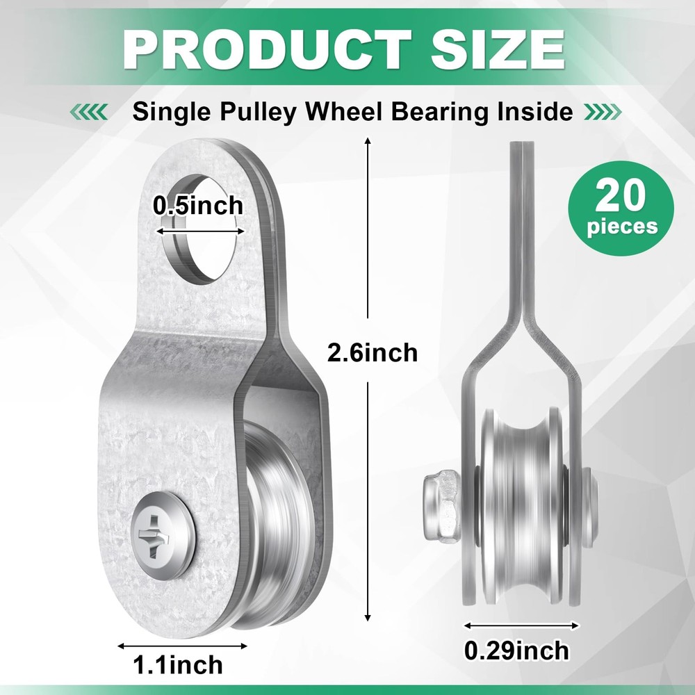 Yaocom 20 Pcs Single Pulley Block Wheel Bearing Inside Cable Roller Single Sn...
