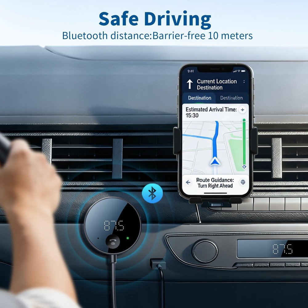 Bluetooth FM Transmitter for Car, AUX Adapter, Bluetooth Receiver for Car Mus...