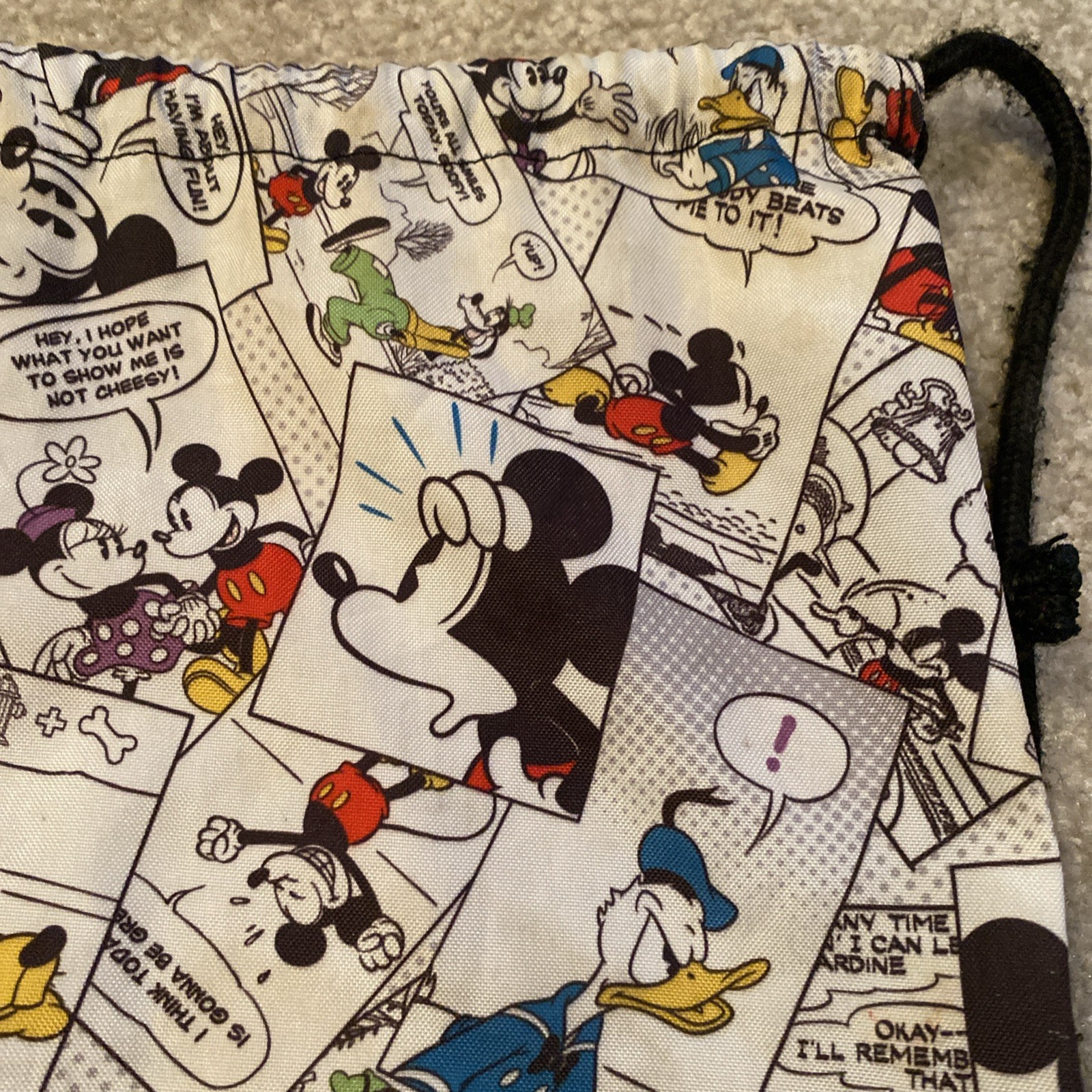 Walt Disney World Parks Drawstring Backpack Comic Strip Mickey Mouse Cinch Bag