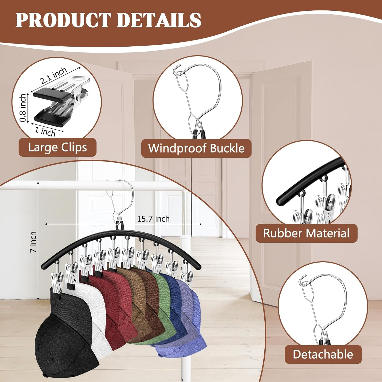 3-Pack Metal Hat Hangers with 30 Clips for Closet Storage and Display