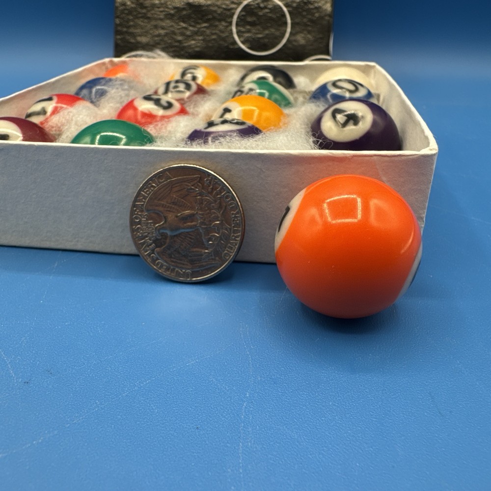 Vintage Small Pool Table Balls 1.5" Complete Set With Box