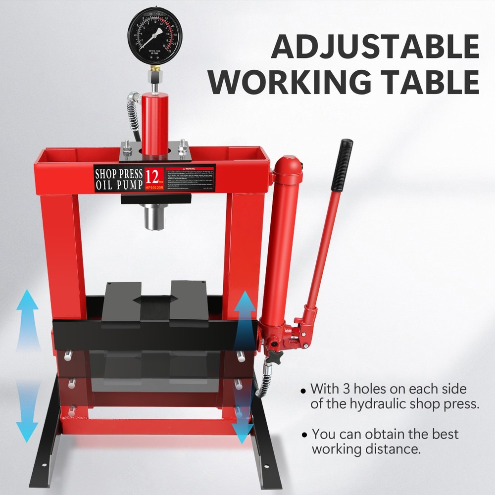 12THydraulic Benchtop Press Adjustable Manual Press H-Frame Benchtop