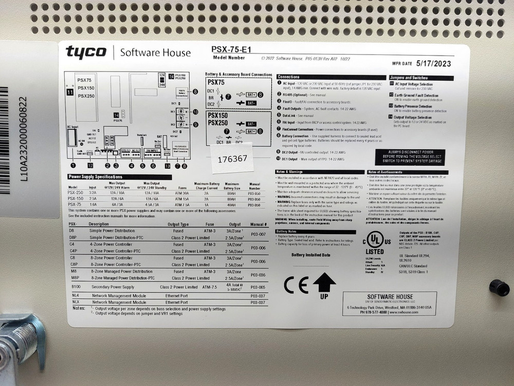 Software House PSX-75-E1 Power Supply Unit with E1 Enclosure
