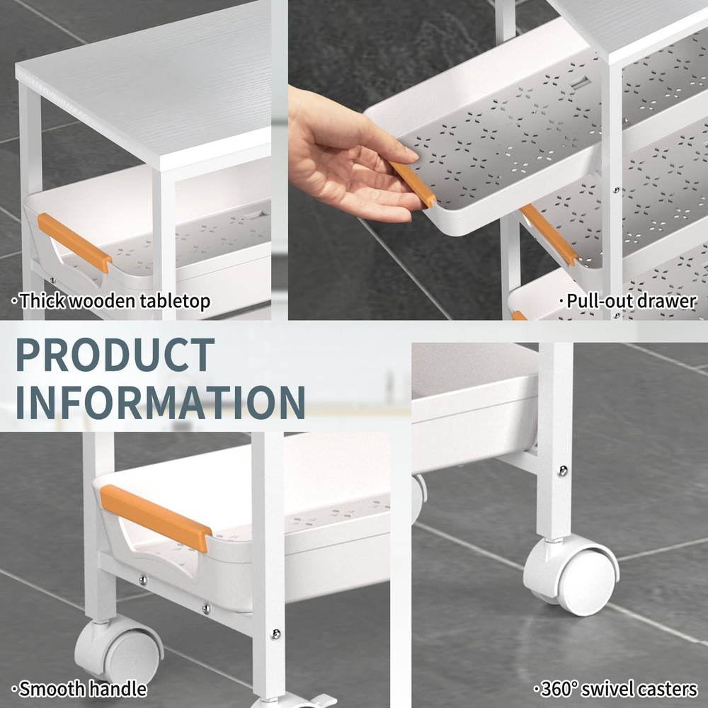 5 Tier Slim Rolling Utility Cart with Drawers Pull-Out Design Slim Storage Ca...
