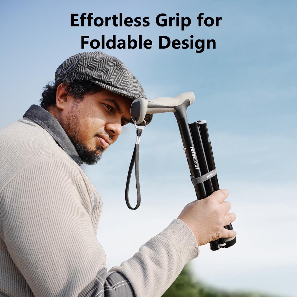 Rehaescort Walking Cane, Folding, Adjustable, Lightweight, Black