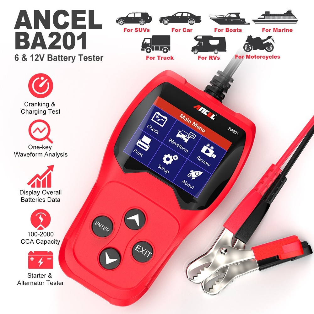 Battery Tester 12V Car Battery Analyzer Quick Cranking Charging Diagnostic Tool
