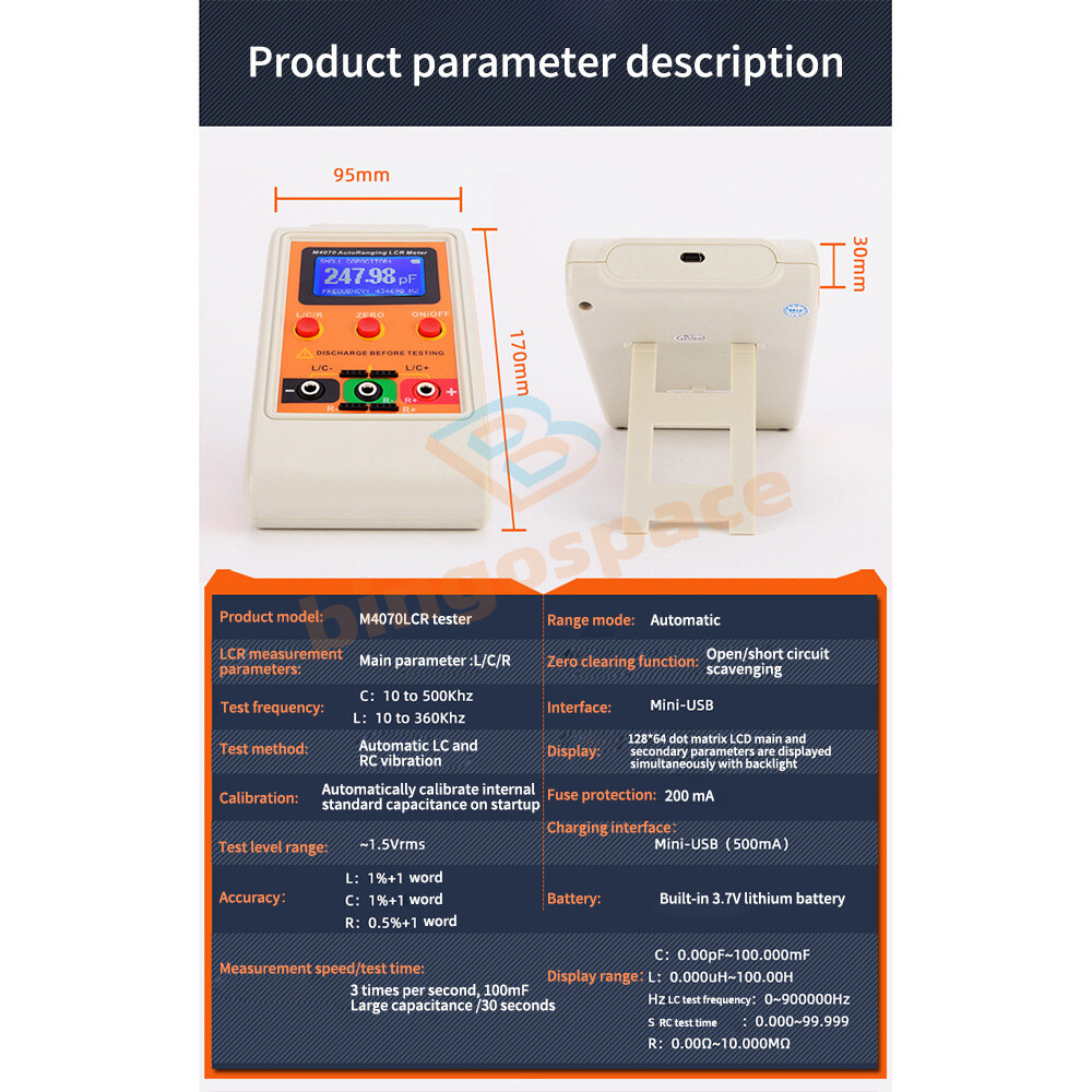 M4070 Handheld LCR Meter Auto Ranging Capacitance Inductance Resistance Tester.