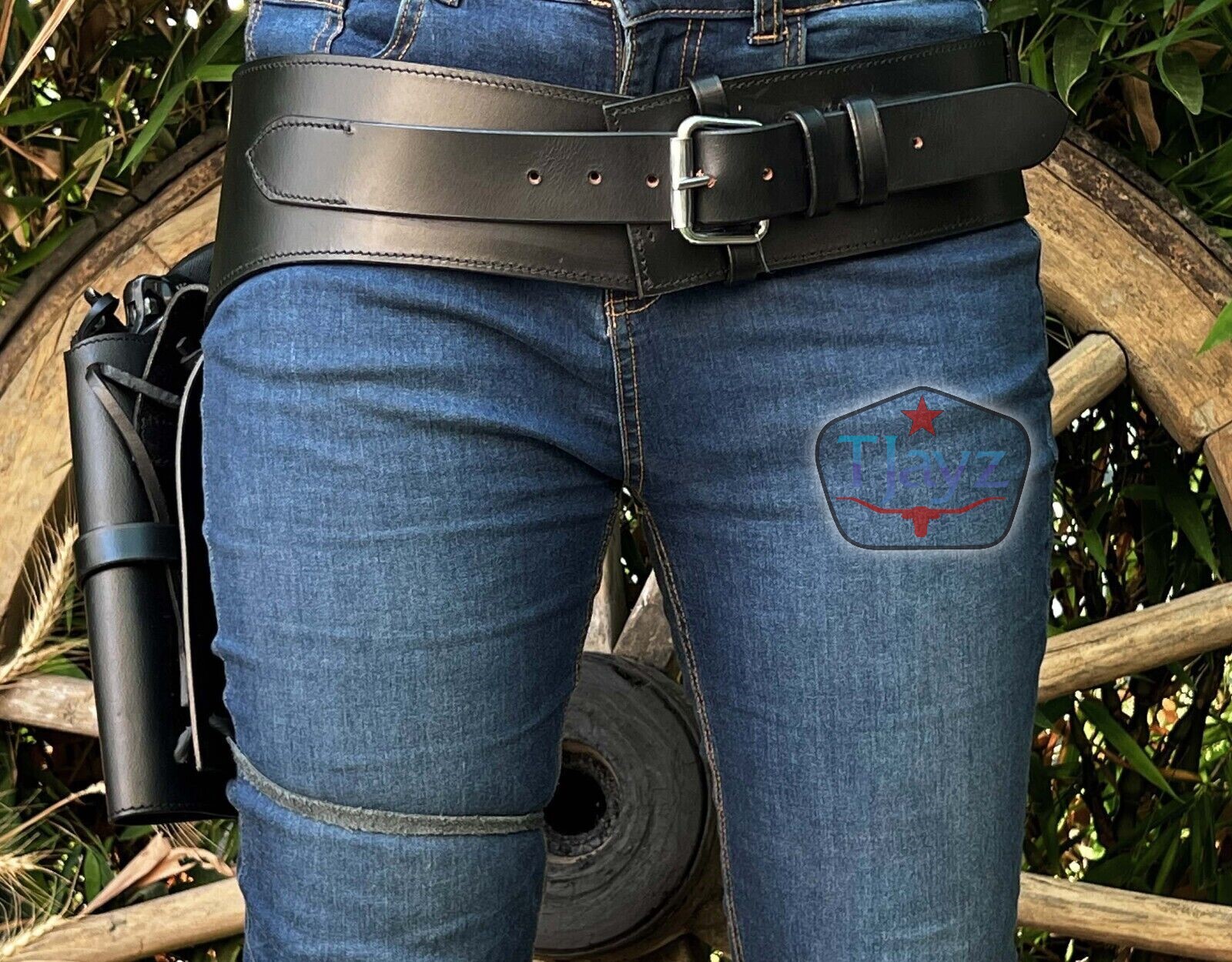 22 Cal USA SELLER SASS Single Holster Gun Belt Drop TOOLED LEATHER Western Rig