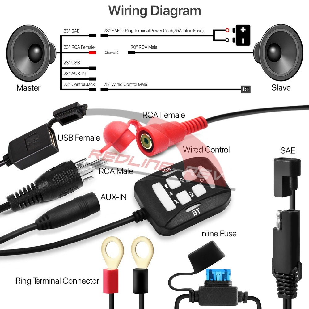 300W Bluetooth Motorcycle Handlebar Audio Amplifier Stereo Speaker System Harley