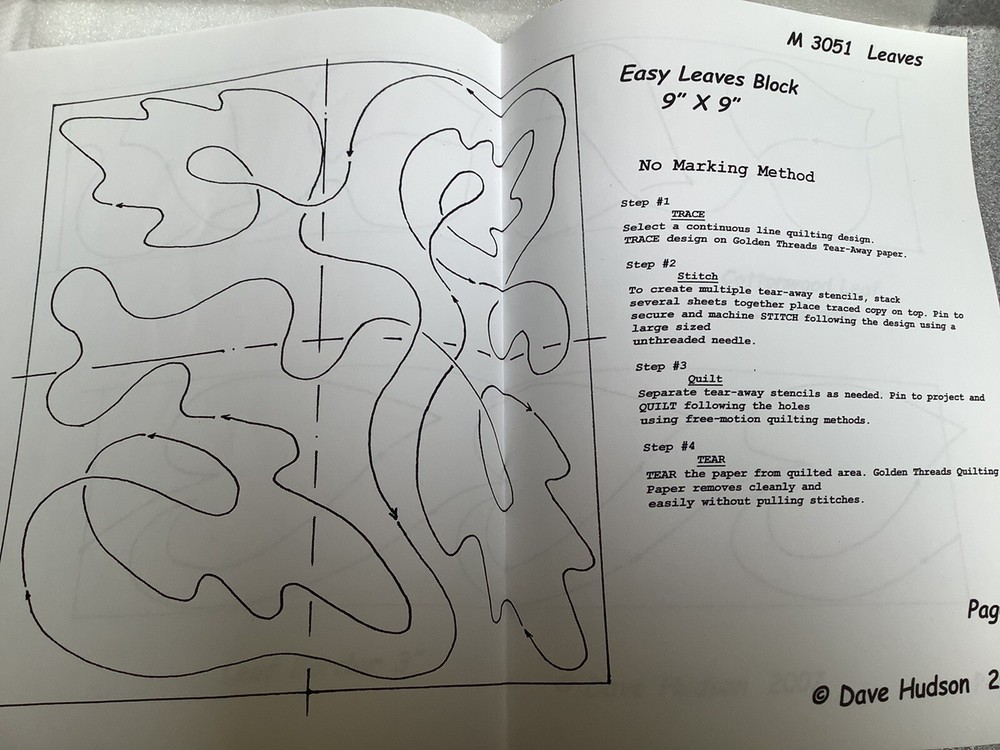 Sewing Machine Quilt Block Set Continuous Line Patterns Leaves 9 x 9”