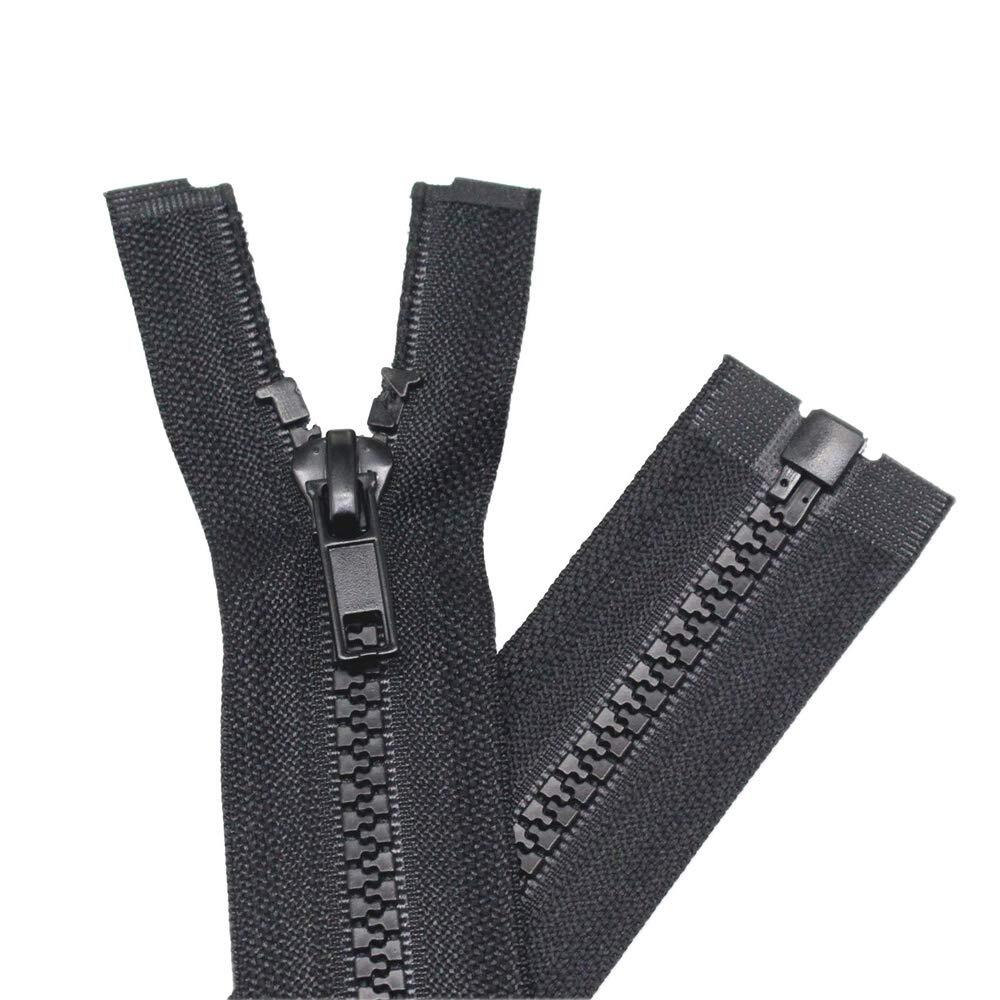 2PCS #5 36 Inch Separating Jacket Zippers Black Molded Plastic Sewing