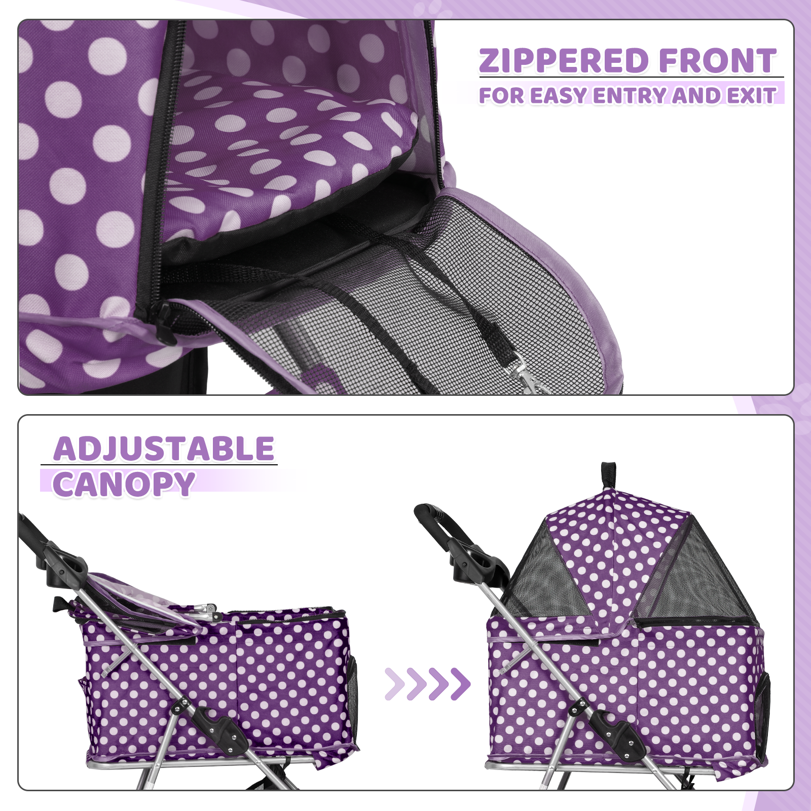 Pet Stroller 4 Wheels,3-in-1 Foldable Dog Stroller w/Storage Basket&Cup Holder