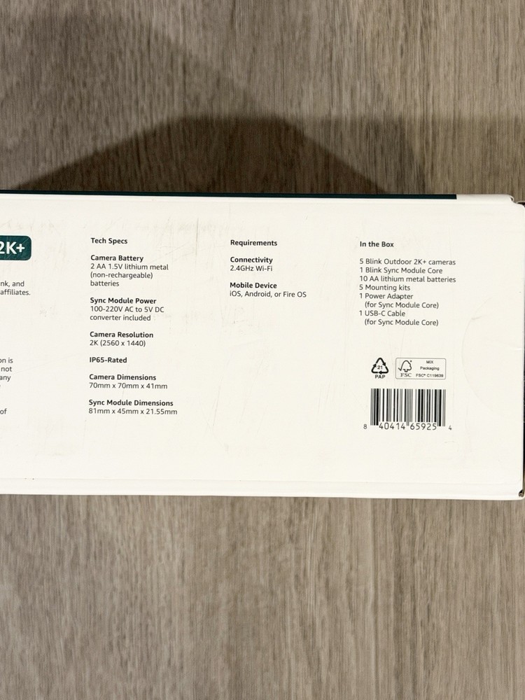 Blink Outdoor 2K+ Wireless Smart Security Camera System (5 Cameras) Sync Module