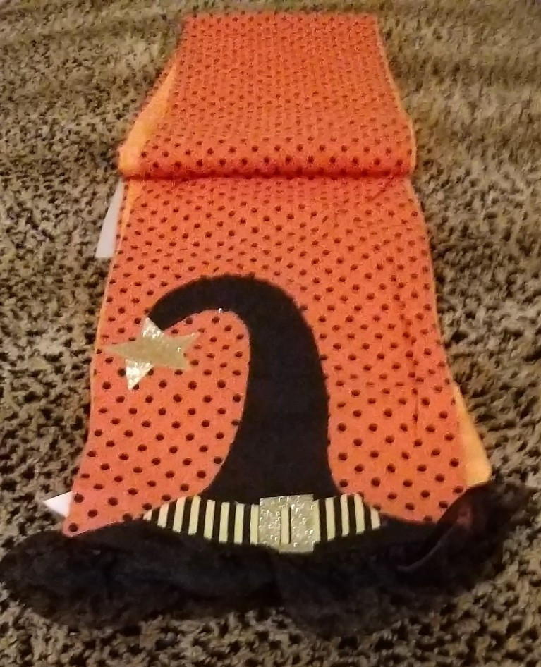 Happy Halloween Table Runner Witch Hat Design (Black and Orange)
