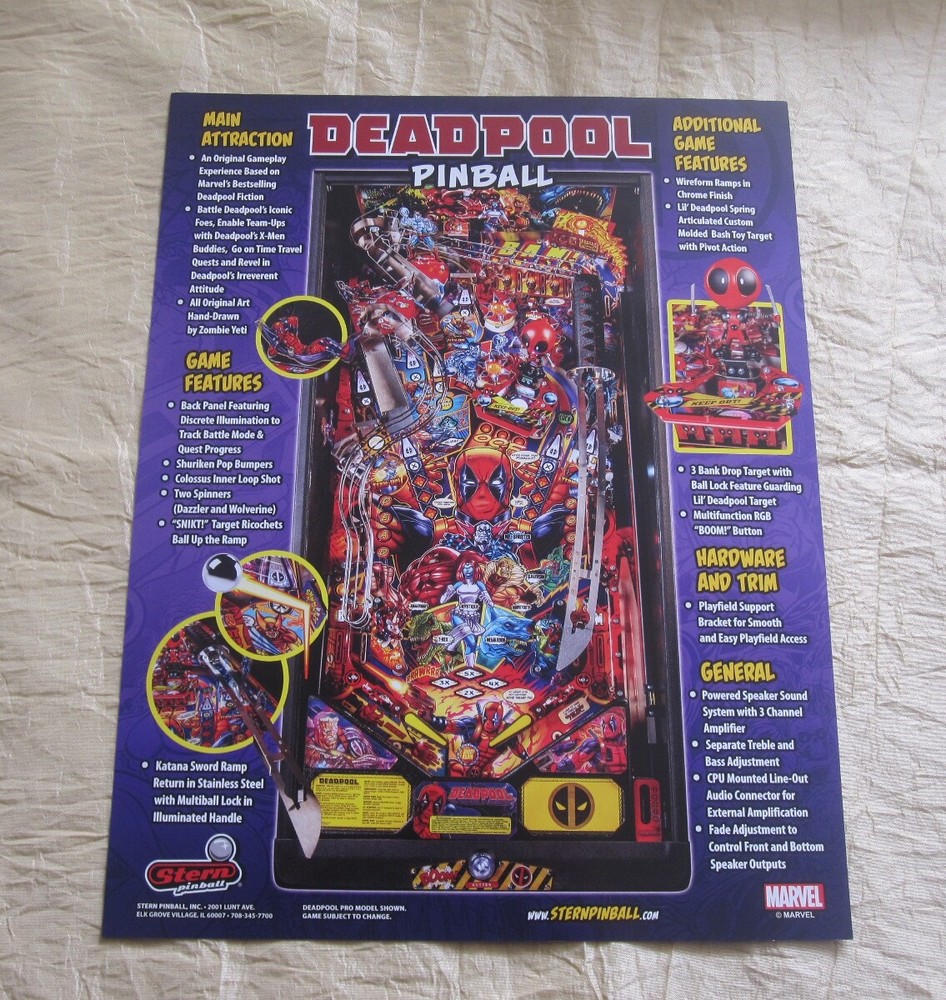 2018 STERN DEADPOOL PINBALL FLYER