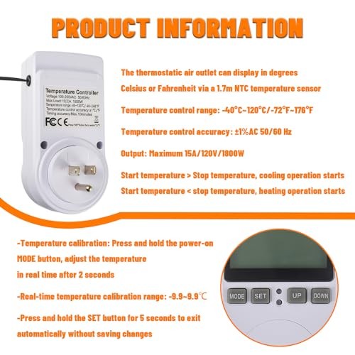 110V Digital Temperature Controller, LCD Screen Heating Cooling Thermostat