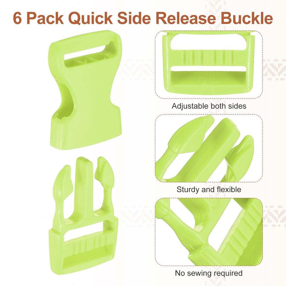 6 Pack Quick Side Release Buckle, 1" Plastic Buckle Clip, Light Green