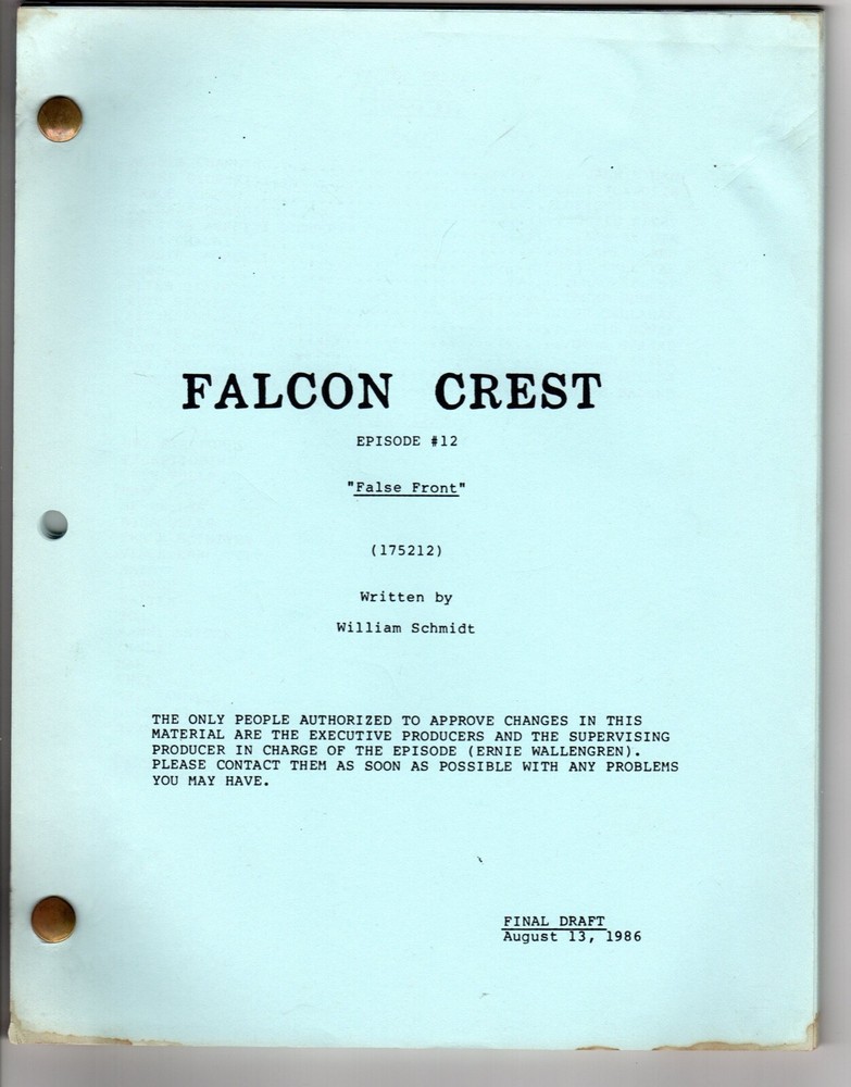 *FALCON CREST - FALSE FRONT (1986) Final Draft Script Caesar Romero, Kim Novak