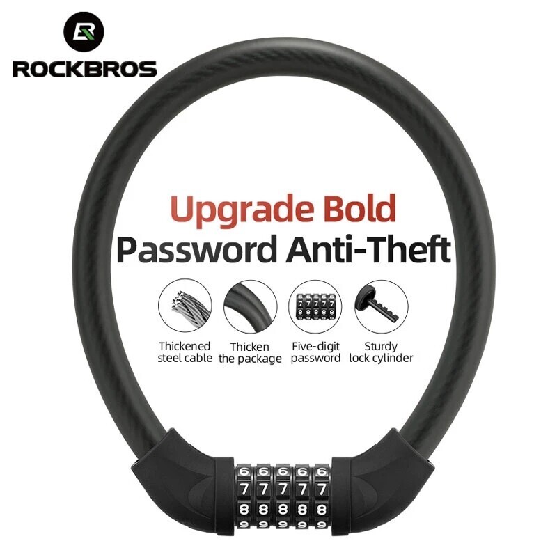 ROCKBROS Bike Lock with 5-Digit Code Anti-Theft Bicycle Combination Cable Lock