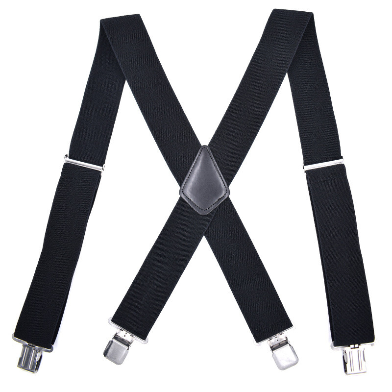 1 PC Mens Black Braces Suspenders Biker Snowboard Trousers Clamps 50mm X-shape