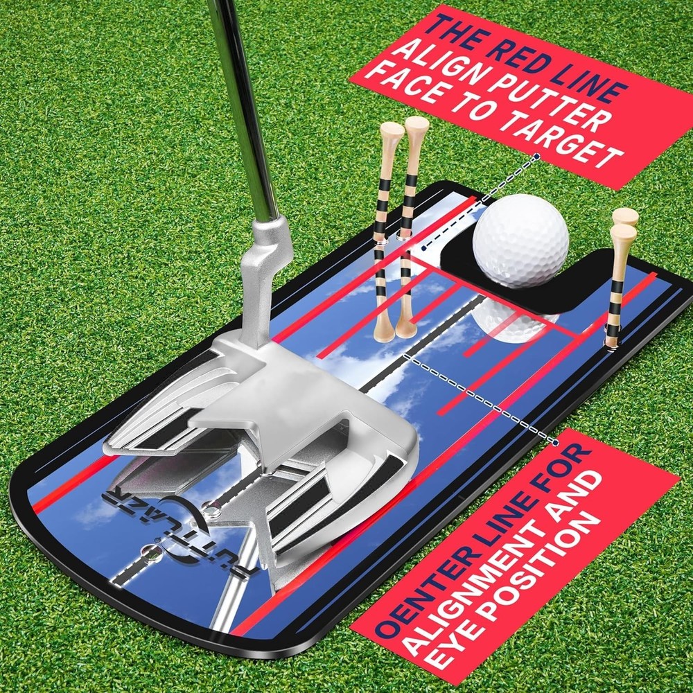 Golf Putting Mirror with 6 Tees, Putting Mirror Training Aid for Golf Practice