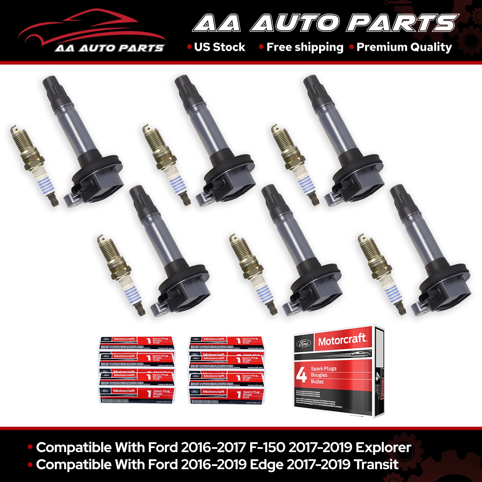6 Ignition Coil & 6 Motorcraft Platinum Spark Plug for Ford Lincoln 3.5L 3.7L V6