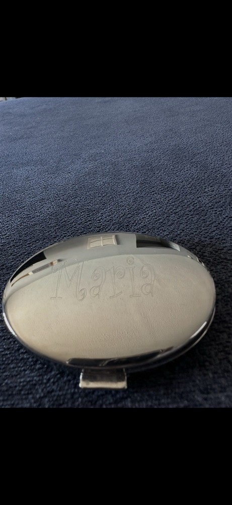 Maria Monogram Small Compact With Mirror Silver Plate.