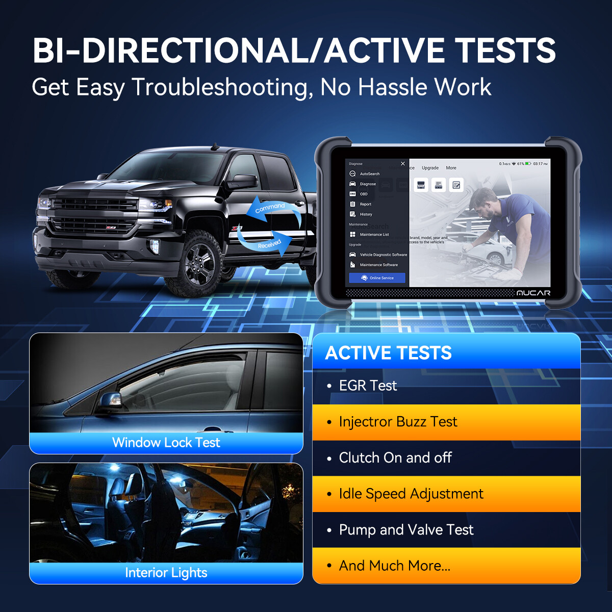 Mucar 892BT Free Update AI Car Diagnostic Tool Bidirectional Scanner 35 Resets