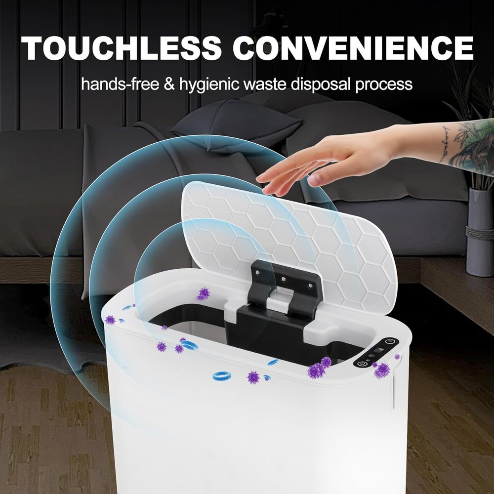 Cesun 5 Gallon Automatic Bathroom Trash Can, Touchless Motion Sensor White
