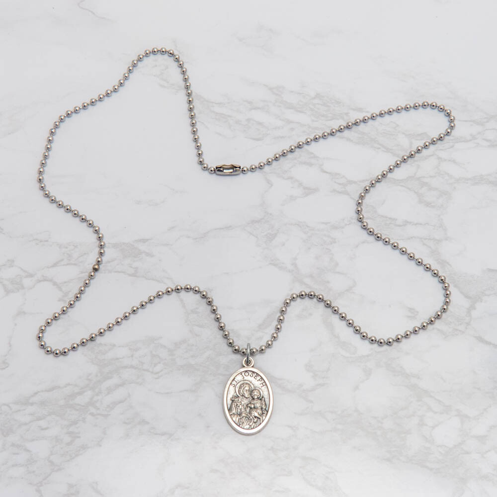 Patron Saint St Joseph Pray For Us 1" Medal Pendant Necklace 24" Chain Italy