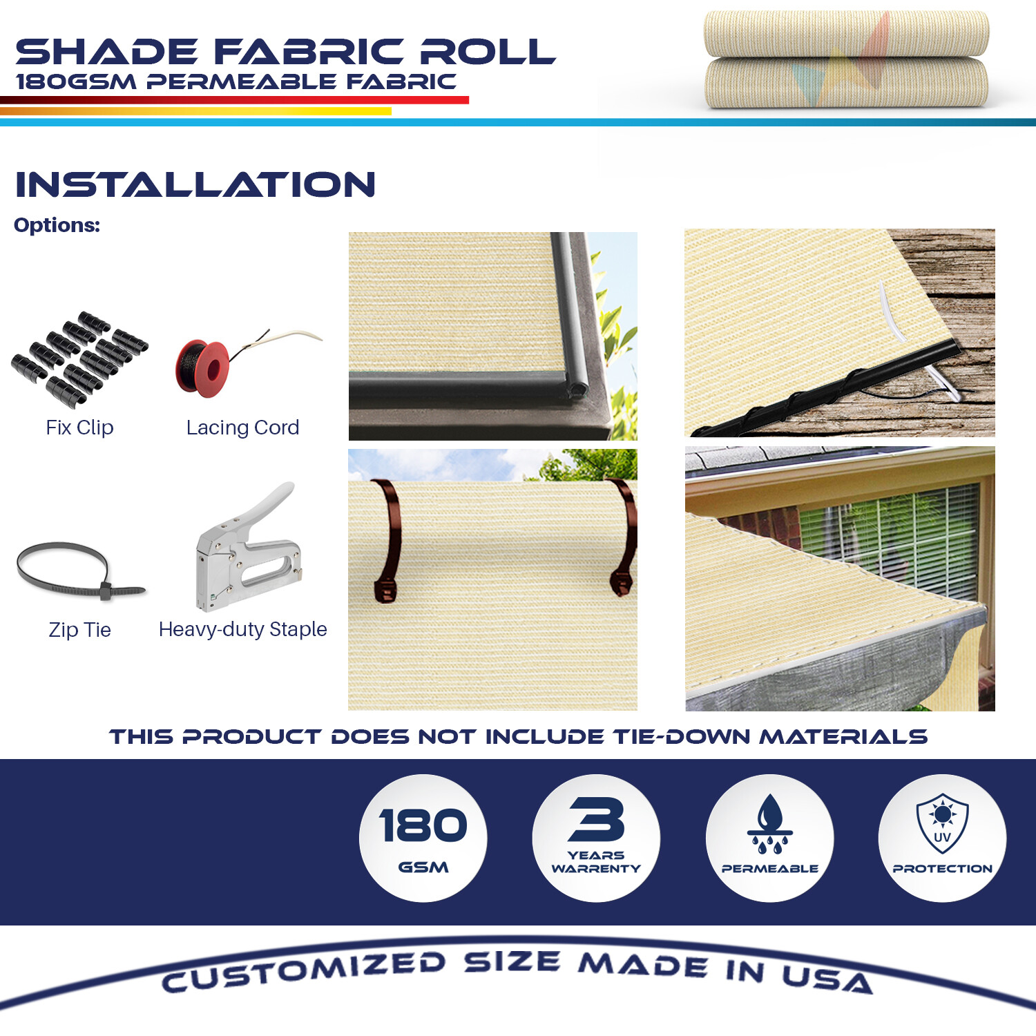 8ft Fabric Roll Sun Shade Cloth UV Awning Yard Patio Privacy Fence Screen Beige