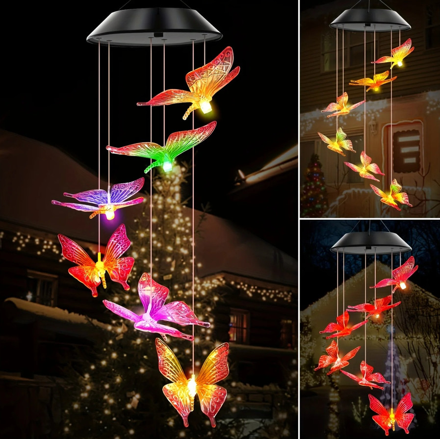 1pcs LED Solar Wind Chimes – Color Changing Butterfly, Dragonfly & Hummingbird