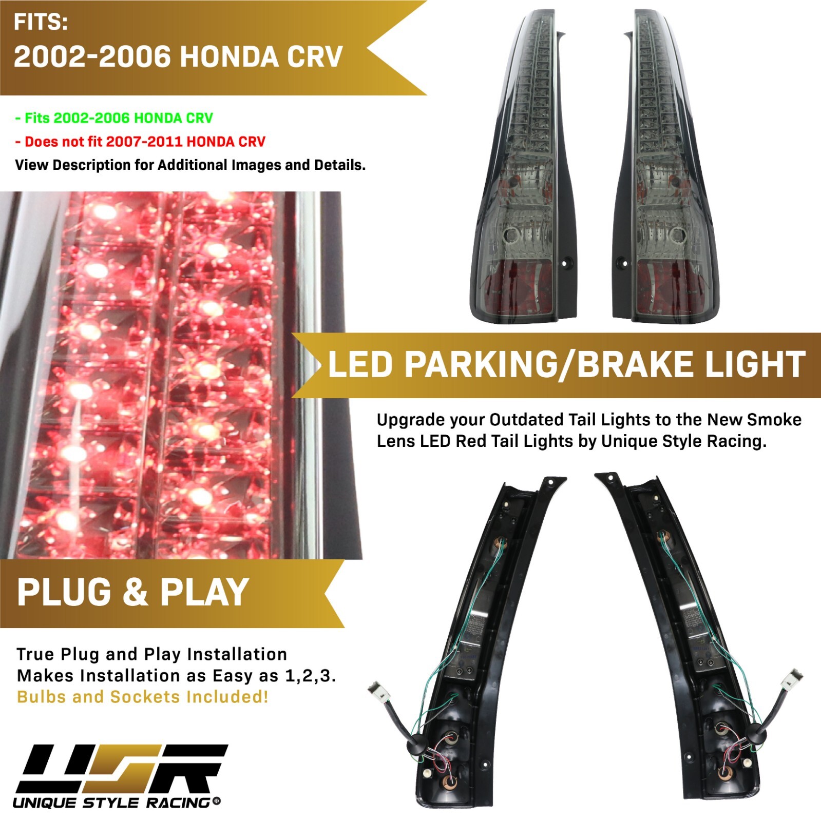 DEPO JDM Style Smoke LED Rear Brake Tail Light Pair For 2002-2006 Honda CRV CR-V